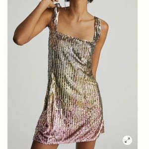Anthropologie Let Me Be Sequin Boho Peasant Hipster Hippie Art Farm Shift Dress